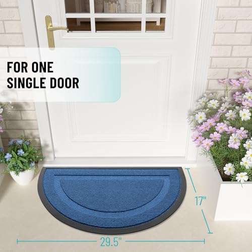 Image of OLANLY Half Circle Door Mat Indoor Outdoor Entrance Welcome, Waterproof All-Season, All-Weather Doormat, Sturdy Natural Rubber, Low Profile, Easy Clean Patio Porch Entryway Mat, 29.5x17, Navy Blue