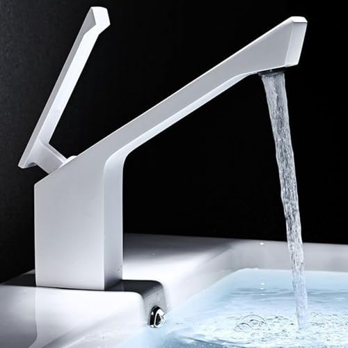Robinet de lavabo mitigeur eau chaude froide blanc en laiton