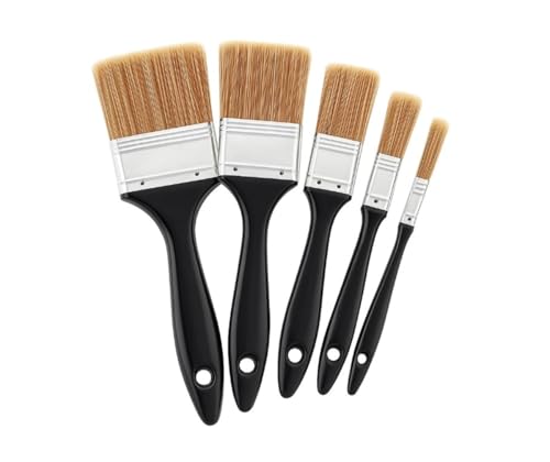 Set 5 Brochas de Pintura Profesional con Mango Negro (13-60mm) | Pinceles Multiusos para Esmaltes, Barnices y Acrílicos | Ideal Bricolaje, Lacado y Imprimación