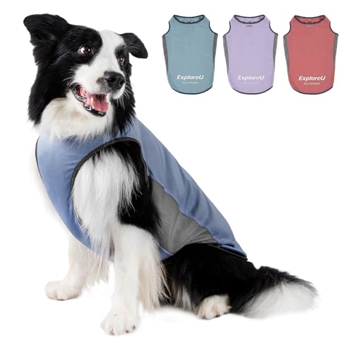 ExploreU Dog Shirt, Cooling Vest Lightweight Breathable, Dog T-Shirts All-Season UV Protection Pet Clothes Quick Dry Soft Stretchy Pet Shirt Vest for Small Medium Large Dogs (Water Drop 1PC, Large)