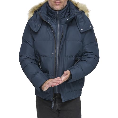 Image of Andrew Marc Men's Short Quilted Inner Bib Attached Umbra Down Bomber With Hybrid Down Fill