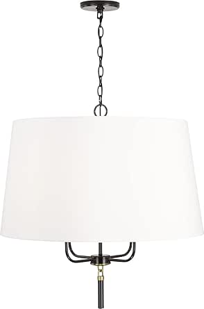 Capital Lighting 341941YA Beckham Modern White Fabric Shade Drum Pendant Light Fixture, 4-Light 240 Total Watts, 26" H x 26" W, Glossy Black and Aged Brass