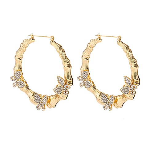 HONB Gold Tone Hollow Casting Round Bamboo Hoop Earrings