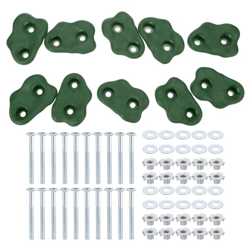 PATIKIL Rock Climbing Holds, 10 Pcs Small Climbing Rock Wall Grips Play Set Climber Attachments with Double Hole for Playground Accessory Indoor Outdoor Tree Training, Green D-Small