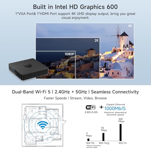 Image of Bmax Mini PC B1 Pro Intel Gemini Lake N4000 (Up to 2.6GHz), 8GB LPDDR4 128GB eMMC Support M.2 SSD Expansion (512GB /2TB), 4K Dual Display 2.4G /5G WiFi & BT4.2 Mini Desktop Computer for Home /Office