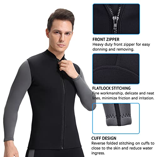 Realon Wetsuits Top Jacket Women Men 2Mm Neoprene Long Sleeve Shirt 3Mm Front Zipper Vest Wet Suit Keep Warm For Adult Diving Surf Swim Water Sports (2Mm Wetsuit Top Men/Black, Xl) #TOP6