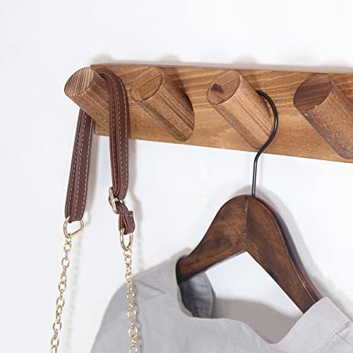 SKOLOO Coat Rack Wall Mount - 17.2'' Long Wooden Coat Hook, Wall Coat Hanger with 5 Hooks for Hanging Coats, Hats, Clothing, Scarfs, Brown