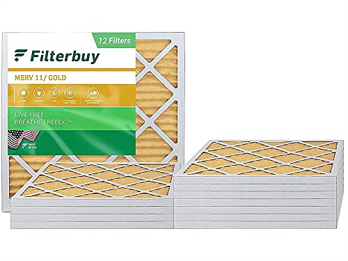 Filterbuy 24x24x1 Air Filter MERV 11, Pleated HVAC AC Furnace Filters (12-Pack, Gold)