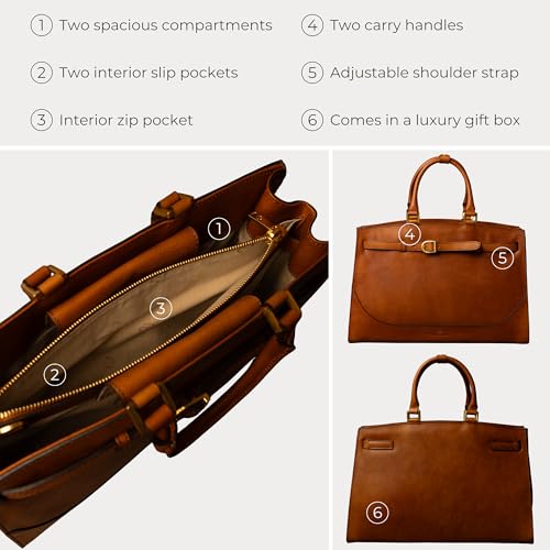 Image of Time Resistance Leather Handbag for Women - Full-Grain Leather Tote Bag - Top Handle Shoulder Bag
