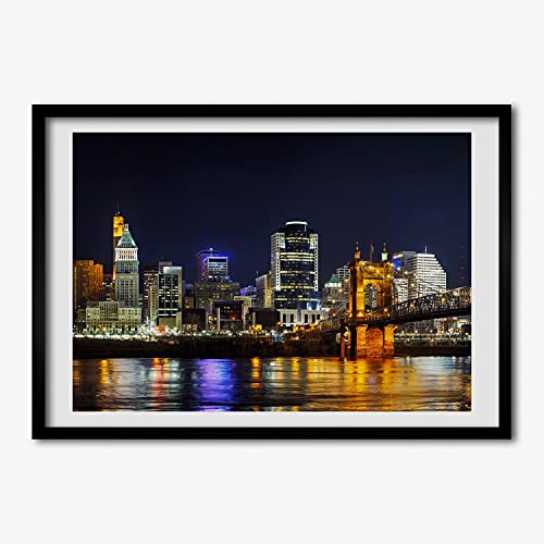 Cadre photo en bois 70x50 cm Tulup grand tableau décoratif paysage de nuit salon