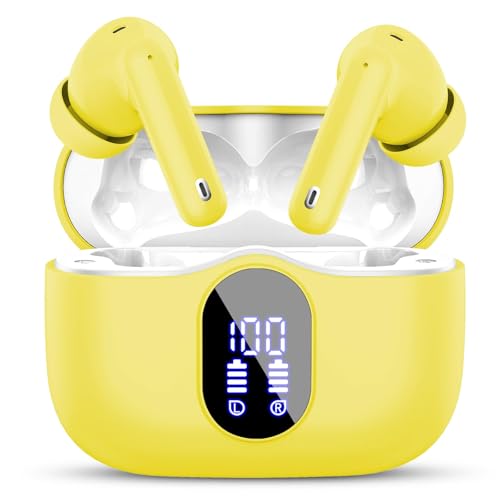 Btootos Wireless Earbuds, Bluetooth 5.4 Headphones In Ear with 4 ENC Noise Cancelling Mic, New Bluetooth Earbuds Mini Deep Bass Stereo Sound, 36H Playtime LED Display Wireless Earphones Yellow Btootos Wireless Earbuds, Bluetooth 5.4 Headphones In Ear with 4 ENC Noise Cancelling Mic, New Bluetooth Earbuds Mini Deep Bass Stereo Sound, 36H Playtime LED Display Wireless Earphones Yellow