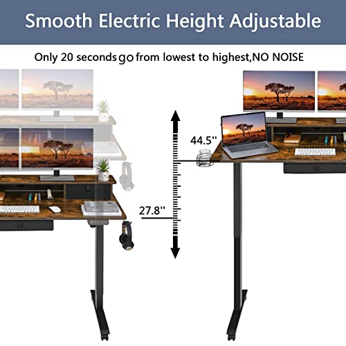 Lagrima Standing Desk With 3 Drawers, Adjustable Height Electric Sit Stand Desk，48 X 24 Inches Stand Up Desk Home Office Desk With 4 Memory Presets, Workstation(Vintage Brown), Desk7040 #TOP2