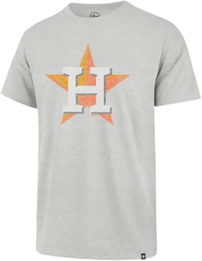 47 MLB Men's Gray Distressed Imprint Primary Logo Wordmark Short Sleeve Baseball T-Shirt