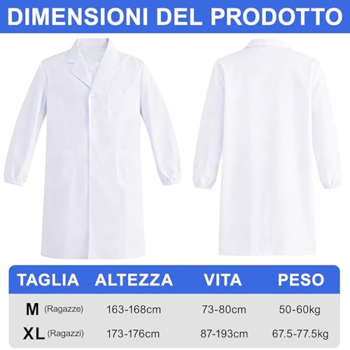 CUEMOON 1 Article Blouse Blanche de Laboratoire, Chemises de Laboratoire Femmes Hommes Chemises Blanc de Laboratoire Médical Médical Manteau Blouse, Blanc, M – vue 3