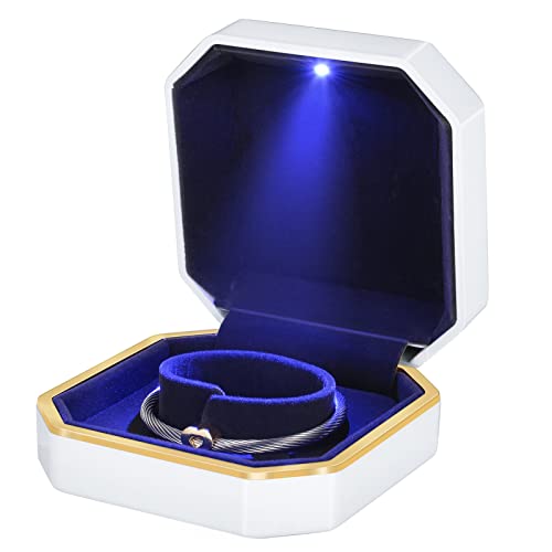 Luxe Armband Doos, Fluwelen Sieraden Bangle Box Opbergkoffer Organizer Houder met LED-licht voor Sieraden Display Voorstel Engagement Bruiloft Valentijnsdag (Br'sdoos, Wit)