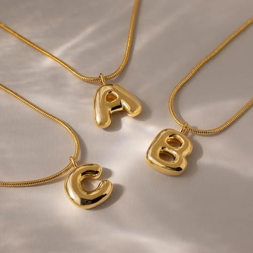 CAITLYNMINIMALIST 18K Gold Plated Bubble Balloon Initial Letter Snake Chain Stacking Personalized Necklace2