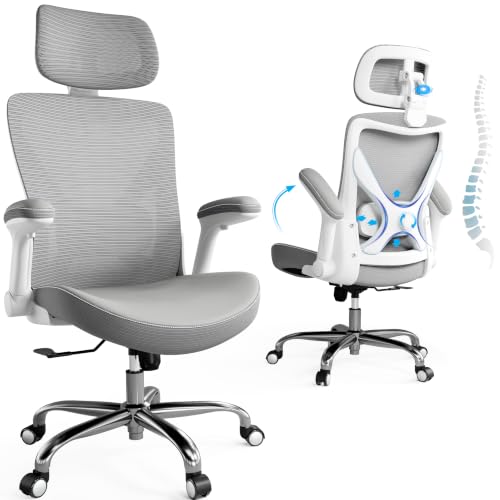 Image of TRALT Office Chair - Ergonomic Office Chair with Adjustable Lumbar Support Headrest Office Desk Chair - Gaming Chair in X-Shape Office Chair - Desk Chair Computer Chair 150 kg White /Grey