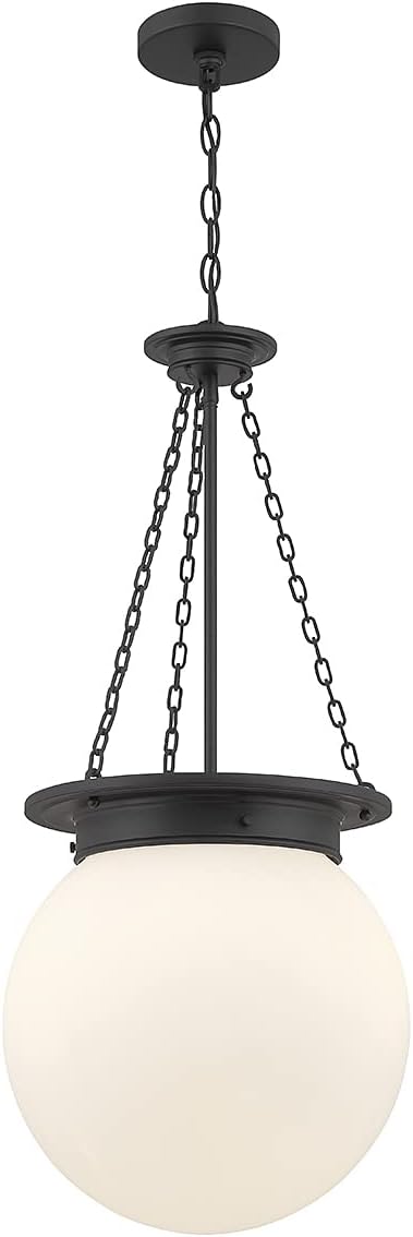 Savoy House 7-3901-3-89 Manor Vintage Traditional Modern White Opal Glass Pendant, 3-Light 180 Total Watts, 31" H x 14" W, Matte Black