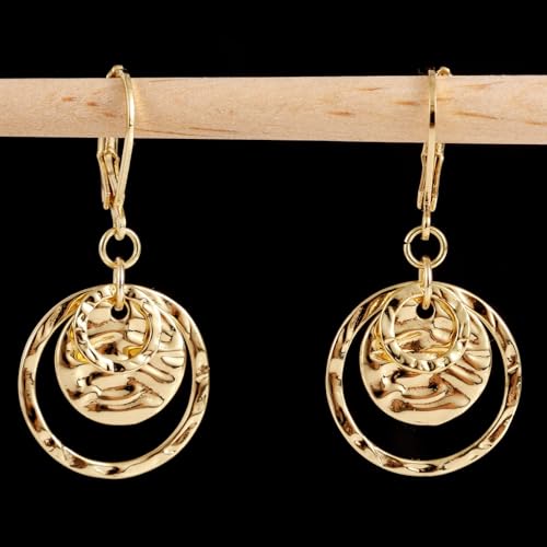 Disc Leverback Earrings for Women, Gold Disc Earrings Boho Disc Drop Earrings Hammered Circle Dangle Drop Earrings Trendy Gold Dangle Earrings for Gift Birthday Anniversary Valentine’s Day4