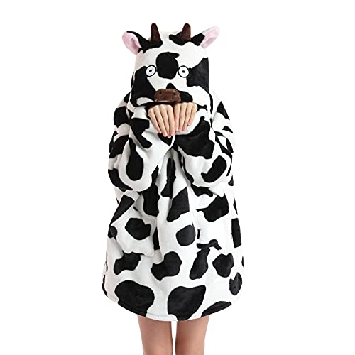 Wearable Blanket Hoodie For Kids Girls Boy 4-12Yr Cute Animal Oversized Hooded Sweatshirt Super Soft Flannel With Pockets Cow #TOP4