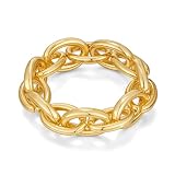 WZJLY Chunky Gold Bracelet for Women Non Tarnish, Trendy Stretch Cuban Link Chain Plated Gold Bangle Bracelets (O-Chain-Gold)