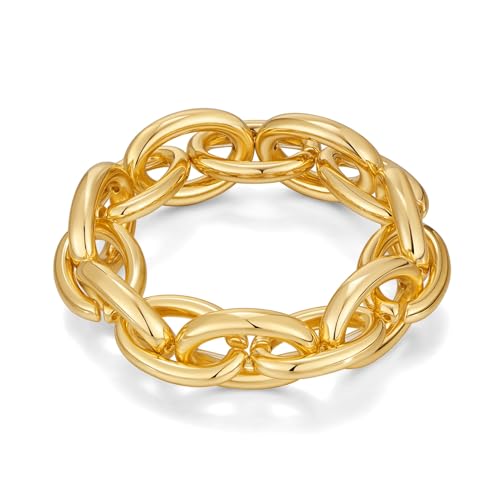WZJLY Chunky Gold Bracelet for Women Non Tarnish, Trendy Stretch Cuban Link Chain Plated Gold Bangle Bracelets (O-Chain-Gold)