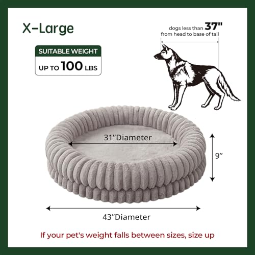 Image of BALANCE Luxury Donut Dog Bed, 43 Inches Round Dog Beds Large Sized Dogs Washable, Orthopedic Calming Dogs Bed for Pets with Anti-Slip Bottom, Oatmeal