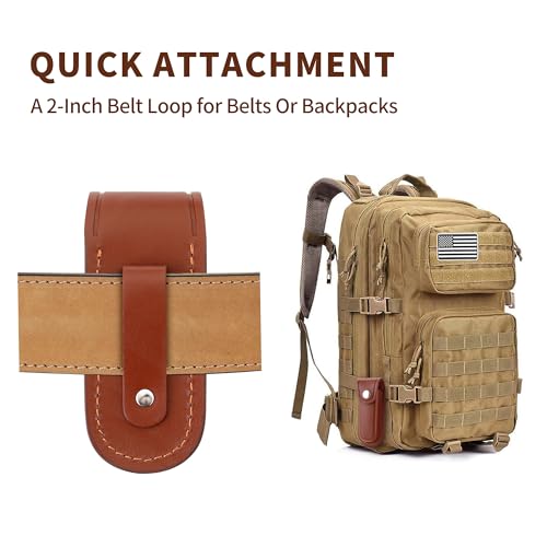 Image of Pocket Knife Sheath, 4 inch Folding Pocket EDC Knife Case, Portable Pouch Knife Leather Holster with Snap Closure and Belt Loop, Accessory for Outdoor Climbing, Camping, Cycling and Hiking, Brown