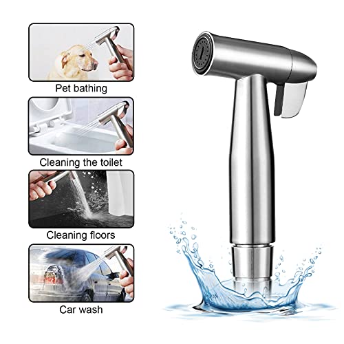 Bidet Edelstahl Handbrause, handgehaltenes Bidet muslimische Edelstahldusche und Baby-Stoffwindelsprüh-Kit - mit Wasserhahnspender, Schlauch- und Hakentoilette oder Wandhalterung