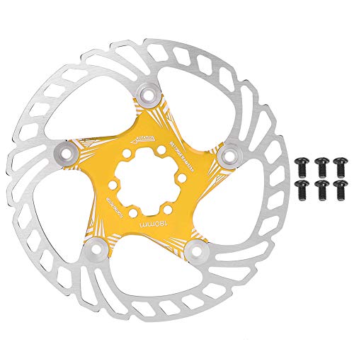 Niiyen 180mm Bike Disc Brake Rotor Metal Mountain Bike Brake Disc Rotors Brake Pad Disk Cycling Accessory with 5 Screw for BMX Bike (Gold)
