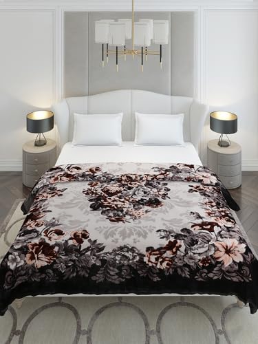 Image of Monte Carlo Double Bed Heavy Winter Blanket Emilia 2 Ply Cloudy 1050 GSM | 5.5 KG (240x220 CM), Dark Brown