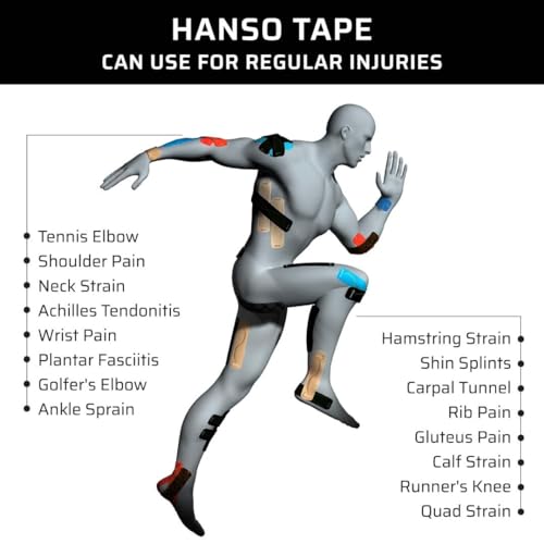 Image of HANSO Classic Plus Kinesiology Tape Premium Cotton Blend | Tape for Physiotherapy, Sports Injuries, Pain Relief, Muscle Support (Blue)