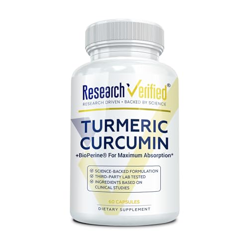 Research Verified Turmeric Curcumin Supplement with Black Pepper (BioPerine) - High Potency Curcumin - Antioxidant, Joints & Daily Wellness - 60 Vegan Turmeric Capsules - Made in USA - 1 Month Supply Research Verified Turmeric Curcumin Supplement with Black Pepper (BioPerine) - High Potency Curcumin - Antioxidant, Joints & Daily Wellness - 60 Vegan Turmeric Capsules - Made in USA - 1 Month Supply
