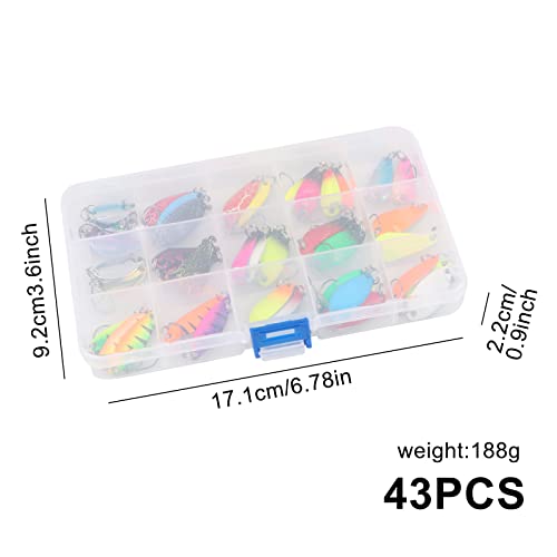 Foto von Spinner Blinker Set, 43 Stück Forellenköder, Spoons Forelle Set 2g / 2.5g / 3g / 3.2g / 3.5g Löffelköder, Forellenlöffel Einzelhaken Set mit Box für Hecht, Zander, Barsch, Forelle
