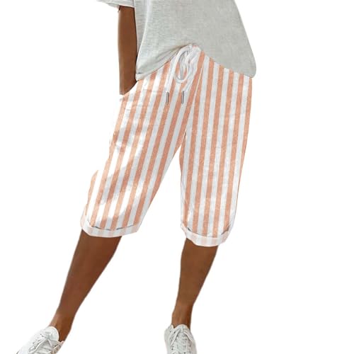 GOKKILRW Striped Linen Pants Women Summer Loose Casual Capri Pants Lightweight Comfy Hippie Beach Crop Trousers with Pockets