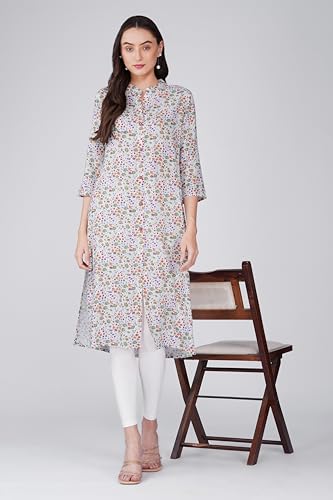 Sunehla Deal Printed Rayon A-Line Kurti for Women | Collar Neck | 3/4 Sleeve Indian Casual Wear (White, Medium) — view 4