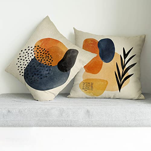 Fbcoo Boho Abstract Modern Art Decorative 18 X 18 Throw Pillow Cover Set Of 4, Minimalist Geometric Bohemian Sun Moon Decoration, Botanical Plant Square Pillowcase Cushion Case Sofa Couch Home Decor #TOP4