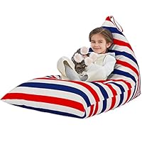 Nobildonna Stuffed Animal Storage Bean Bag Chair Cover Only for Kids and Adults, Extra Large Beanbag Without Filling Plush Toys Holder and Organizer- Premium Canvas 250L (Red and Blue Stripes)