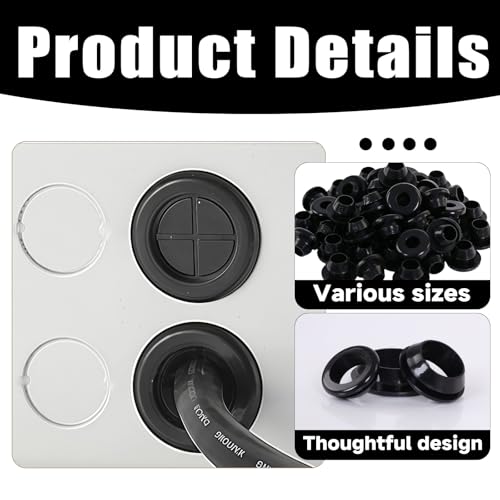 90 Stück Gummitülle Kabeldurchführung,9 Größen Kabeldurchführung Wasserdicht Gummi Kabeltülle Gummitüllen Schwarz Kabeltüllen für Kabel zum Draht