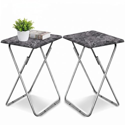 ZHUJERRY Tv Trays Folding Tv Table, Dinner Table for Eating with Sturdy Metal Frame, Small Foldable Snack Trays Table for Living Room, Couch,Sofa, Bed, No Assembly Required (Black Marble 2-Piece Set) by ZHUJERRY - Used condition - US$36.68