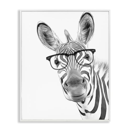 Funny Zebra Glasses Monochrome Animal, 16 x 20 Inch Framed Giclée Print