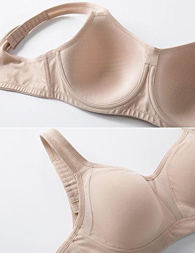 Syrokan Women'S High Impact Underwire Sports Bra High Support Large Bust Padded Adjustable Straps Running Bra Beige 34D thumb #6