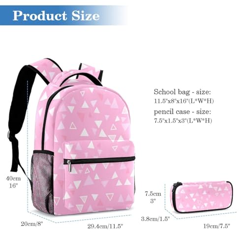 Sac à dos motif triangle rose géométrique avec sa trousse assortie