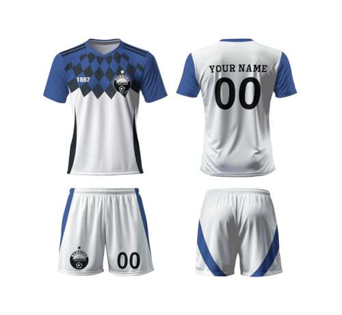 Generisch Personalisiertes Fußball Trikot-Set für Kinder & Erwachsene mit Eigenem Namen und Nummer, Shorts Und Kurzarm-Set, Atmungsaktive Bekleidung