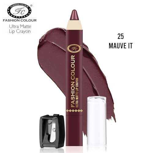 Image of FASHION COLOUR Ultra Matte Lip Crayons With Free Sharpener | Smudge Proof And Waterproof | For Hydration And Moisturization | Long Lasting Lipwear with Matte Finish, Cruelty-free and Paraben-free - 2.5 gm(Mauve It)