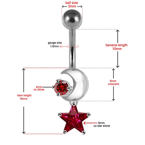 Dark Blue Cz Crystal Stone Crescent With Star Dangling 925 Sterling Silver Belly Ring Body Jewelry #TOP1