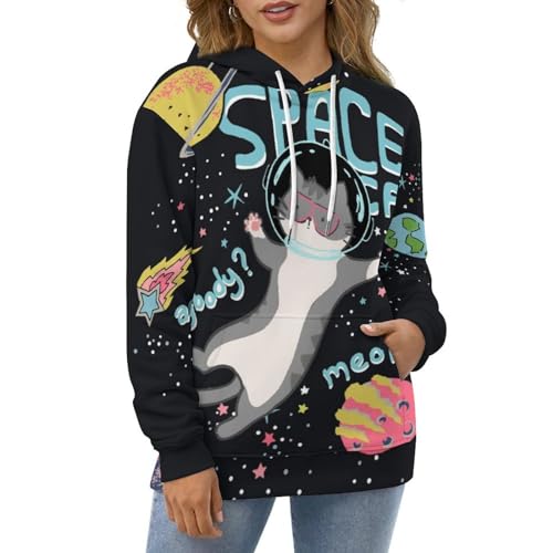 Hoodie planète espace chat UMENG pull col capuche unisexe taille S - 5