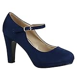  Damen Schuhe Pumps T-Strap High Heels Riemchenpumps Stilettos 157207 Dunkelblau Berkley 38 Flandell