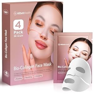 AllSett Health Bio Collagen Face Mask Skin Care Deep Collagen Overnight Mask 36g Mask (4 Pack) | Korean Technology Skincare Pure Collagen with Pore Minimizing Deep Hydrating Firming Hydrogel