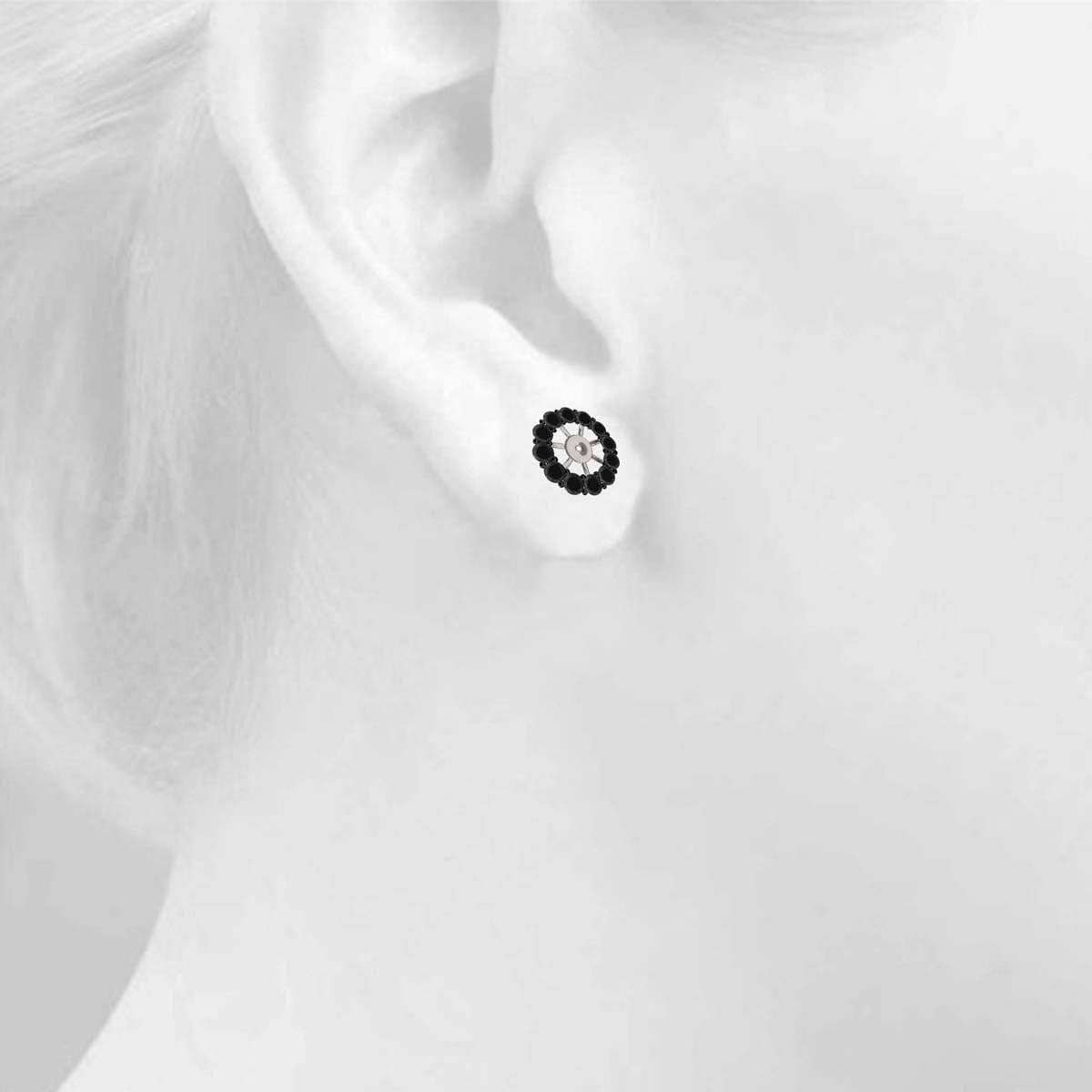 Diamond Earring Removable Jacket Stud For Women 0.75 Carat Natural Brilliant Round 24 Stone Side Round Black Diamonds Stud Without Center Stone In 14K Solid Rose White Yellow Gold By Aone Jewelry